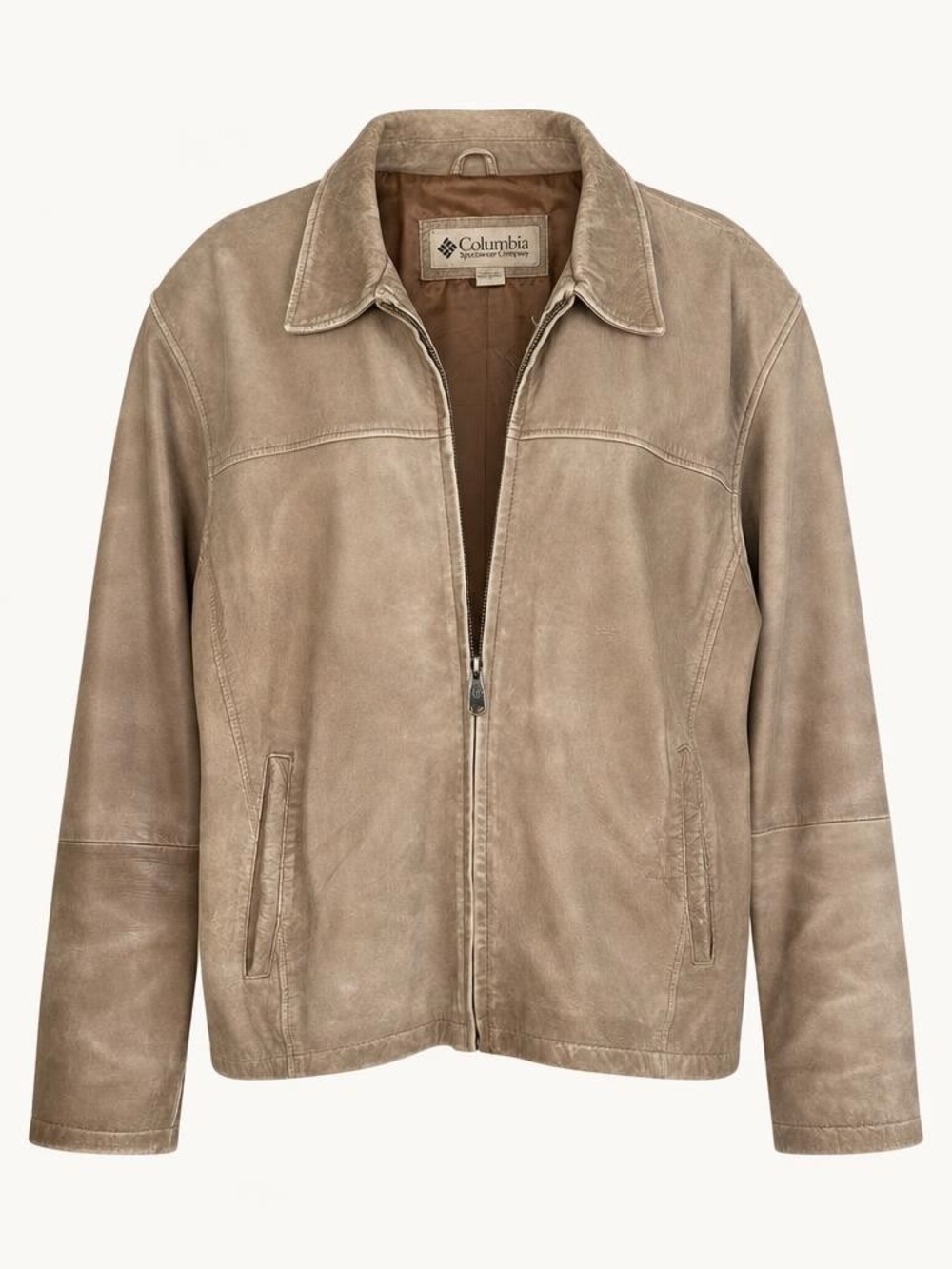 Vintage Columbia Taupe Zip Front Collared Jacket With Lining Size L/G